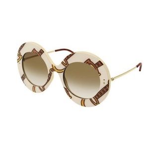 Gucci 0894 Ivory Brown Horsebit Print Oversized 003 Sunglasses GG0894S